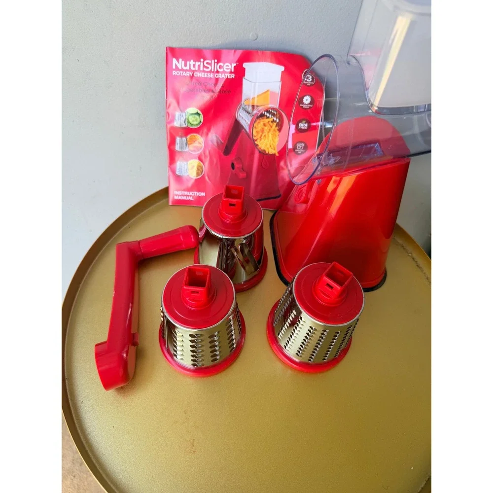 NutriSlicer‎ Rotary Cheese Grater Red 3 Stainless Steel Drums Vegetable Slicer